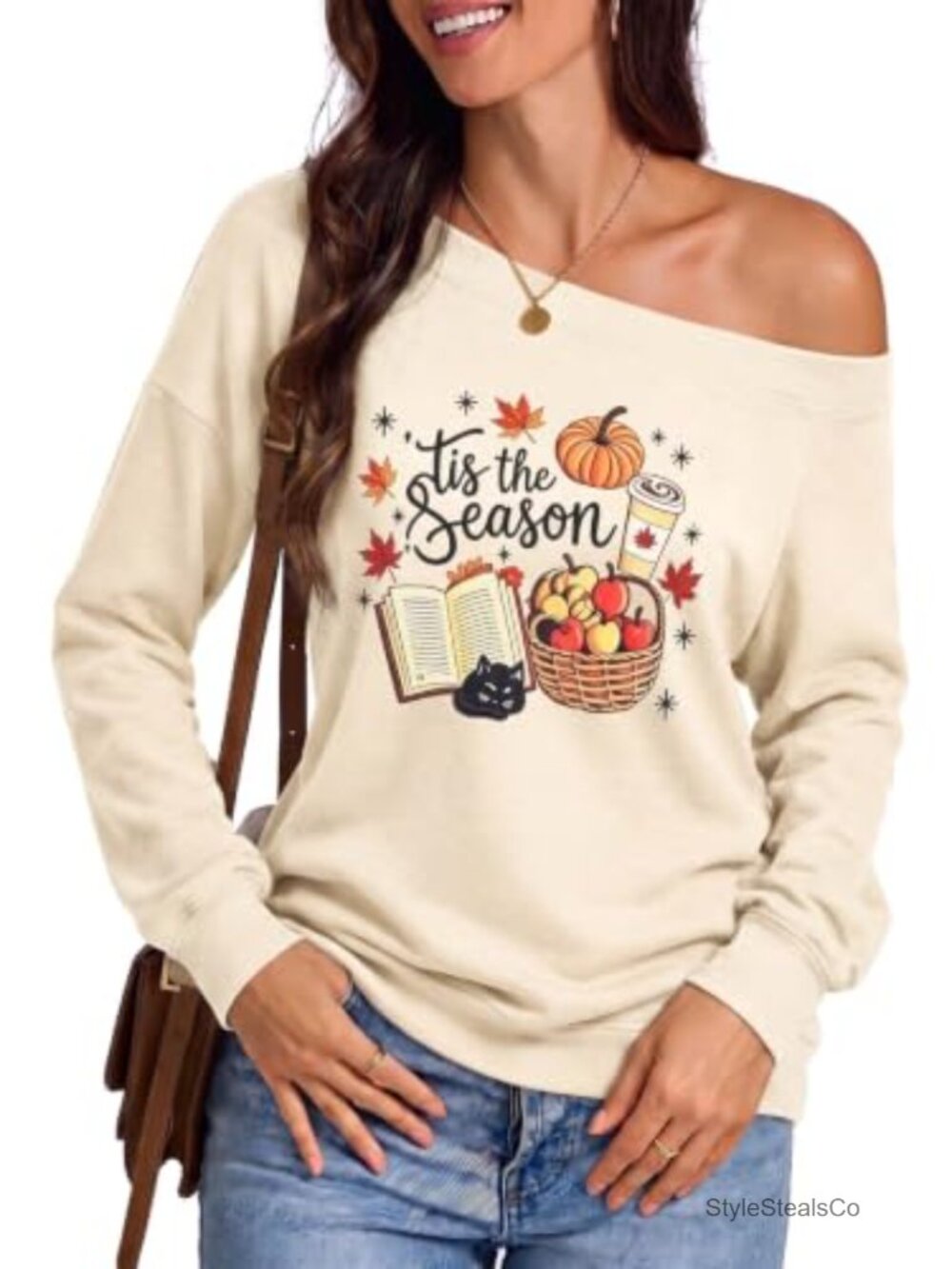 Tis the Season Off Shoulder Long Sleeve Fall Graphic Top